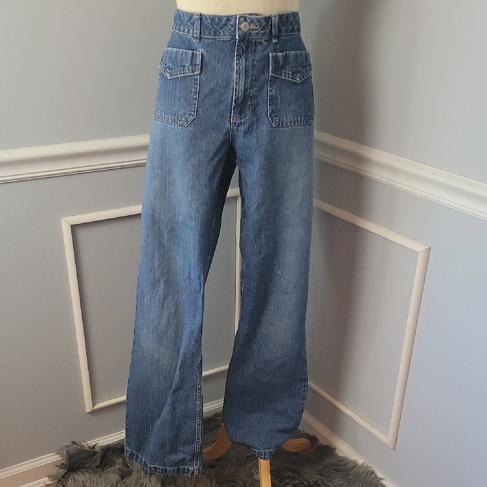 OLD NAVY Patch‎ Pocket Medium Wash Y2K Wide Straight Leg Retro Boho Preppy Jeans